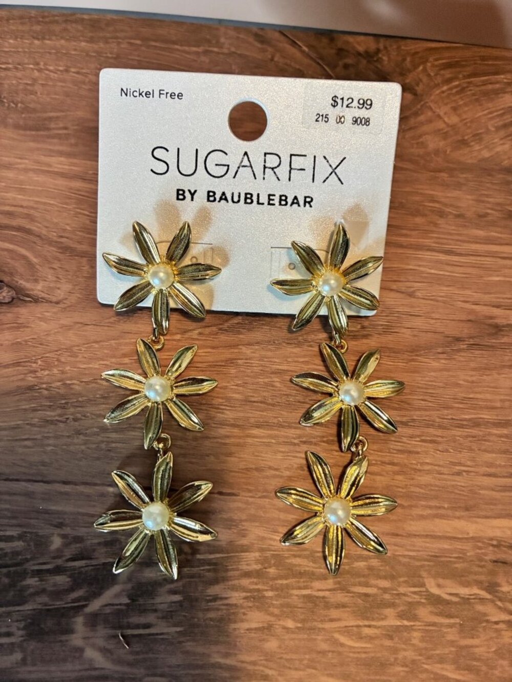 Sugarfix by Baublebar Gold Tone Dangle Flower Pearl Earrings Nickel Free New